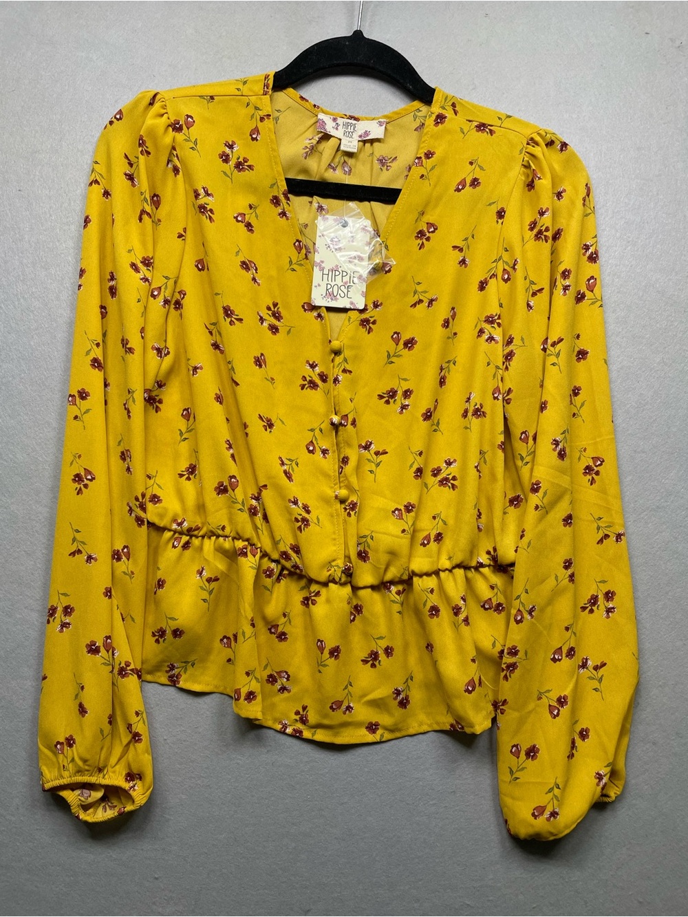 Hippie Rose Floral Peplum Blouse in Yellow Gold Size Medium NWT